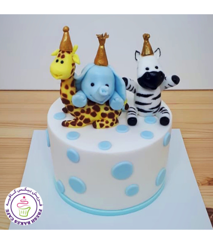 Animals Themed Cake - Jungle Animals with Party Hats - 3D Cake Toppers 01
