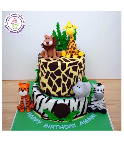 Jungle Animals Themed Cake - 3D Cake Toppers - 2 Tier 05