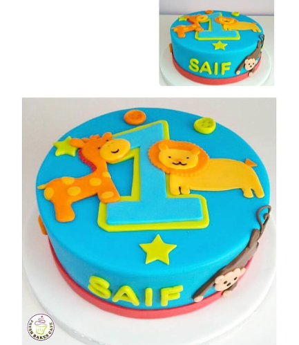 Jungle Animals Themed Cake - 2D Cake Toppers - 1 Tier 01