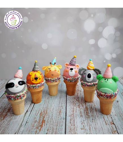 Animals Themed Cone Cake Pops - Jungle Animals with Party Hats
