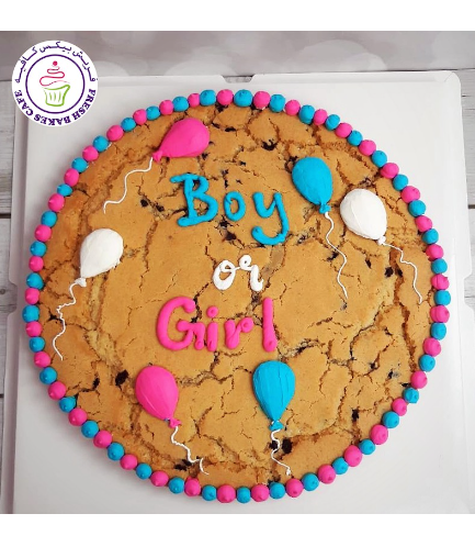 Baby Gender Reveal Themed Chocolate Chip Cookie Cake - Balloons