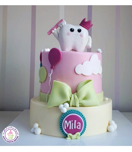 Baby's First Tooth Themed Cake - Tooth - 3D Cake Topper - Girl - 2 Tier 01a