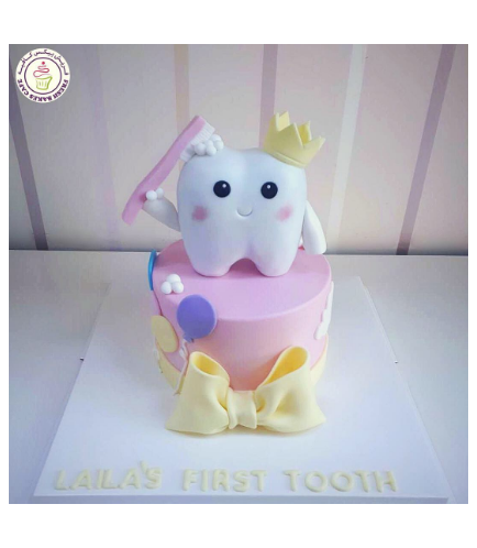 Baby's First Tooth Themed Cake - Tooth - 3D Cake Topper - Girl - 1 Tier 02b