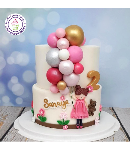 Balloons & Girl Themed Cake - 2 Tier