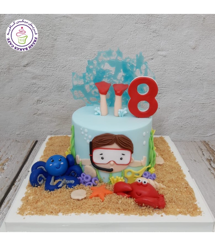 Beach Themed Cake - Snorkeling - Boy 2D - 1 Tier 03