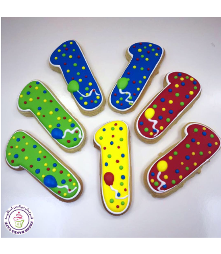 Birthday Numbers Themed Cookies - Balloon - Number 01 - Multi-Colored
