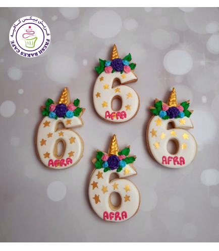 Birthday Numbers Themed Cookies - Unicorn 01 - Number 06