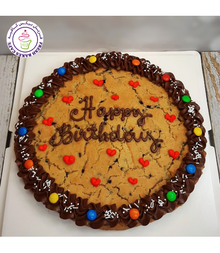 Message Themed Cookie Cake - Chocolate Piping with M&Ms & Sprinkles 01a