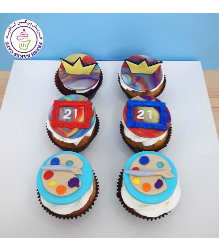 Birthday Themed Cupcakes - Crown & Paint Palette