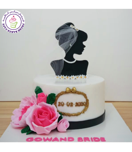 Bridal Shower Themed Cake - 2D Bride Silhouette Cake Topper - 1 Tier 05