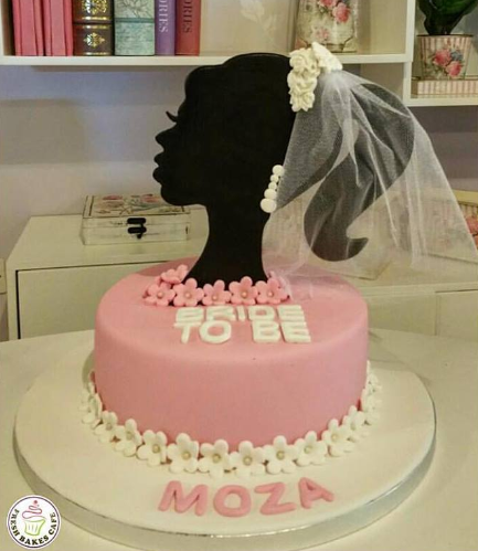 Bridal Shower Themed Cake - 2D Bride Silhouette Cake Topper - 1 Tier 03 - Pink