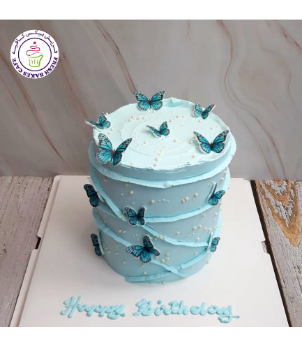 Butterfly Themed Cake - 2D Printed Pictures - 1 Tier 06 - Blue