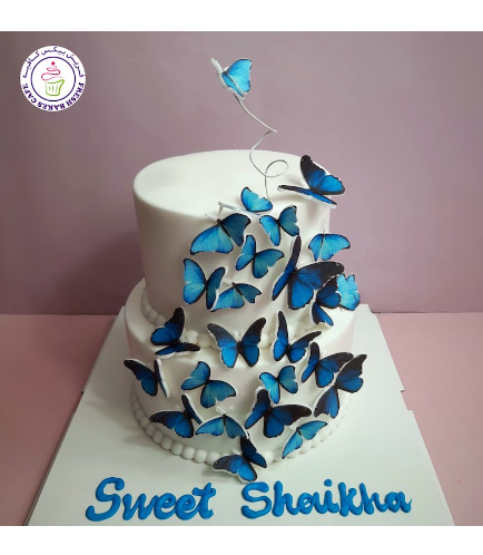Butterfly Themed Cake - 2D Printed Pictures - Fondant - 2 Tier 01
