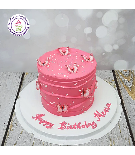 Butterfly Themed Cake - 2D Printed Pictures - Cream - 1 Tier - Pink