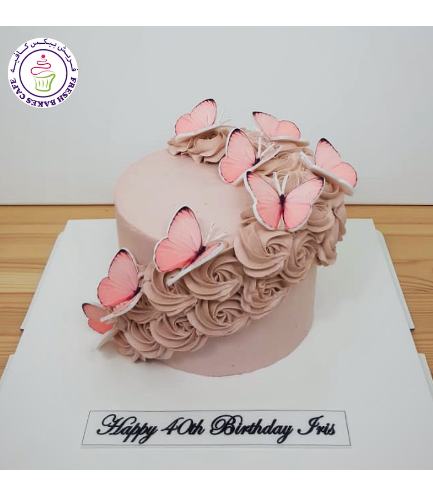 Butterfly Themed Cake - 2D Printed Pictures - 1 Tier 01 - Pink