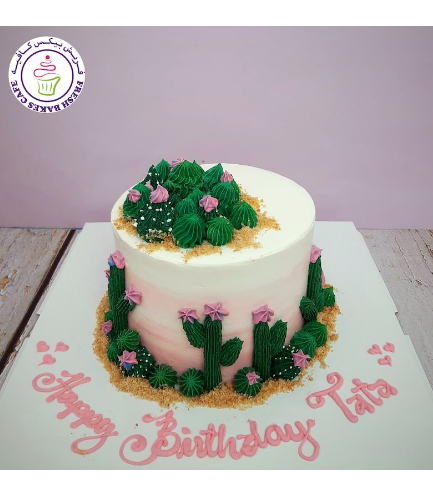 Cactus Themed Cake - Cream Piping 01