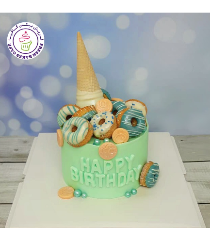 Cake with Donuts & Ice Cream Cone - Green
