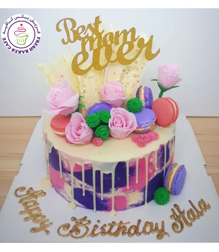 Cake with Fondant Flowers & Macarons 06