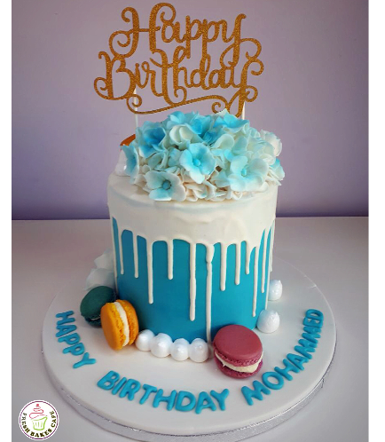 Cake with Fondant Flowers & Macarons 02