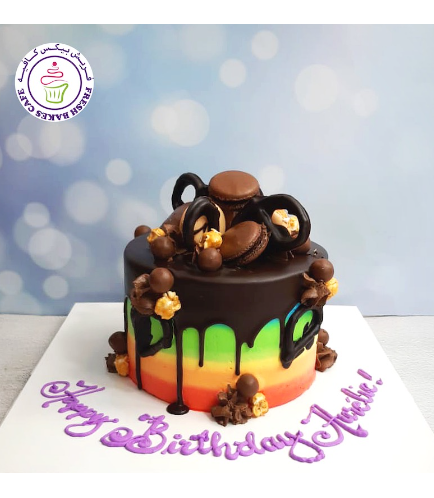 Cake - Rainbow - Cream with Chocolate Drizzle & Macarons