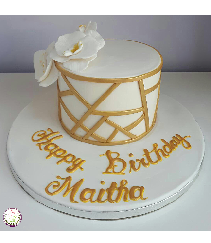 Cake - Orchids - Lines - Gold - White Cake