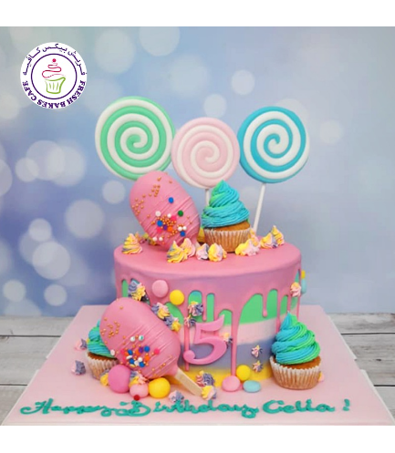 Candies, Cupcakes, & Popsicakes Themed Cake