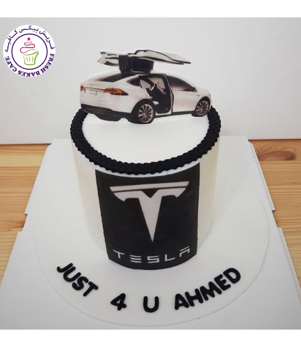 Car Themed Cake - Tesla - Logo - Printed Picture