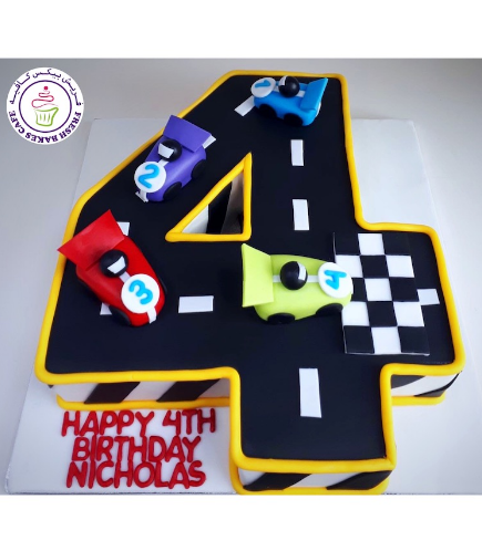 Number Themed Cake - 3D Cake - Race Track - # 04 with 3D Cars