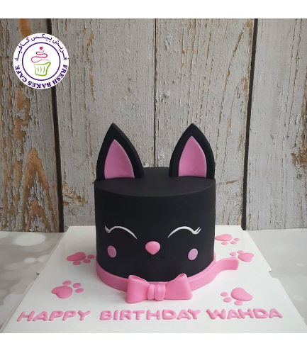Cat Themed Cake - Cat Head - 2D Cake  - Fondant Cake - Bow Tie 01 - Black