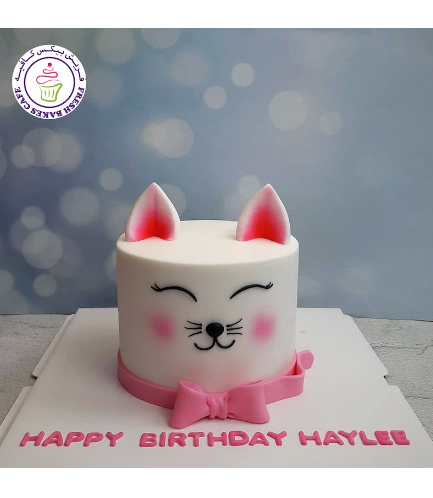 Cat Themed Cake - Cat Head - 2D Cake  - Fondant Cake - Bow Tie 01 - White