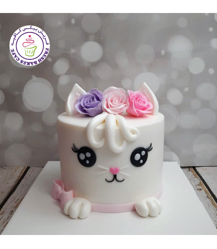 Cat Themed Cake - Cat Head - 2D Cake  - Fondant Cake - Flowers 03