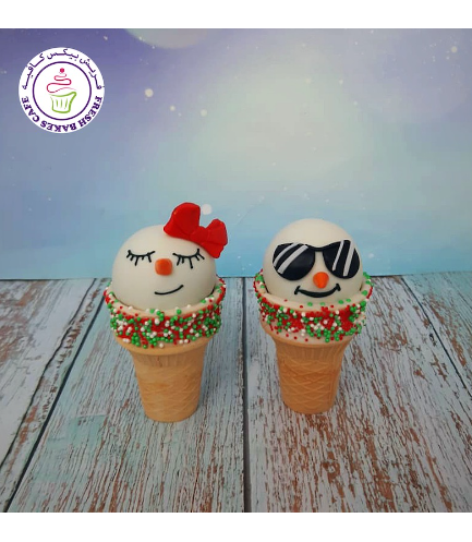 Cone Cake Pops - Snowmen 04