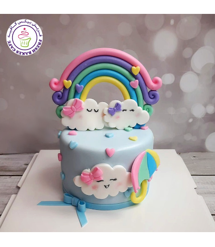 Cake - Rainbow, Clouds, & Umbrella - 2D Cake Toppers - 1 Tier 02