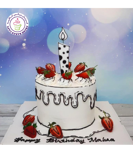 Cake - Candle & Strawberries 01
