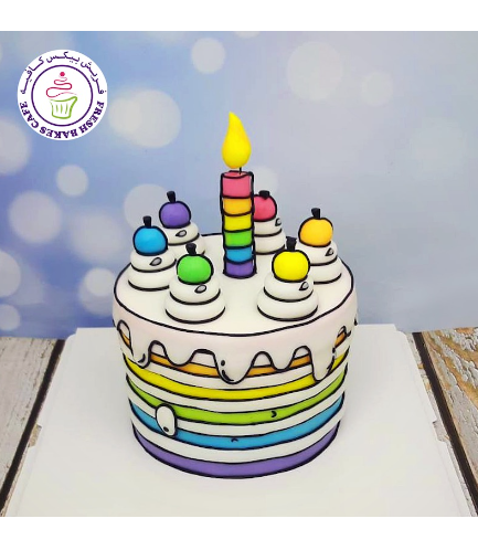 Cake - Cherries & Candle - Multi-Colored
