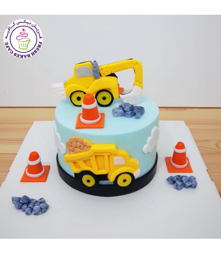 Construction Themed Cake - 2D & 3D Fondant Toppers - 1 Tier