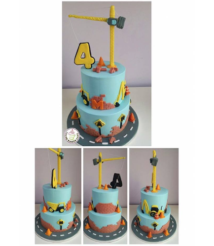 Construction Themed Cake - 2D & 3D Fondant Toppers - 2 Tier 01b