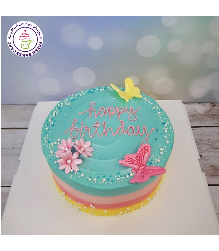 Cake - Ombre - Colored - Butterflies & Flowers