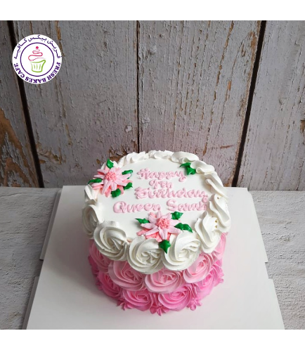 Cream Ombre Cake - Rose Cream - Pink - Flower Piping 01a