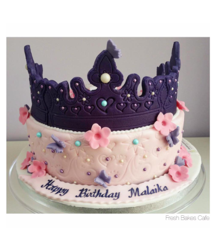 Cake - Fondant Imprint - Purple Crown with Flowers & Butterflies
