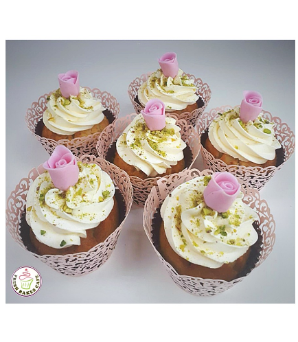 Cupcakes - Pistachio Cupcakes with Roses & Cupcake Liners