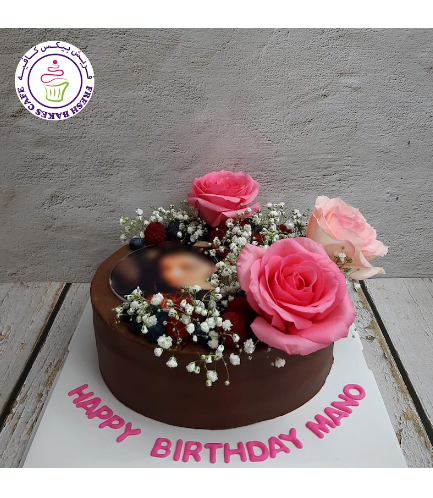 Cake with Berries & Roses - Chocolate Cake - Photo