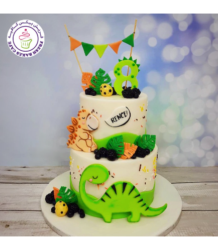 Dinosaur Themed Cake - Cute Dinosaur - 2D Cake Toppers - 2 Tier