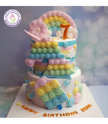 Fidget Toy Themed Cake - 3D Cake Toppers - Unicorn & Popsicle - 2 Tier