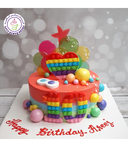 Fidget Toy Themed Cake - 3D Cake Toppers - Heart, Toy, & Numbers