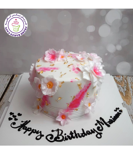 Cake - Flowers - Cream Cake - 1 Tier 05b