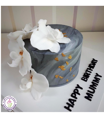 Cake - Orchids - Grey Marble & Gold 01