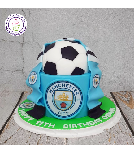 Football Themed Cake - Manchester City - Ball - Half Ball Cake Topper