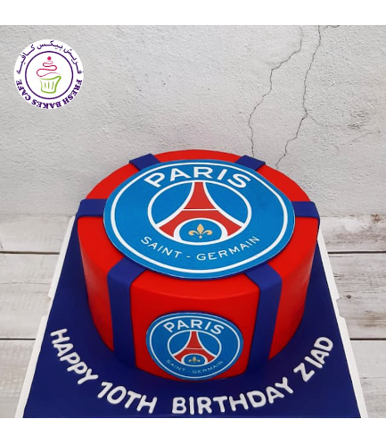 Football Themed Cake - Paris Saint-Germain - Logo - Printed Picture  - Round - Blue & Red 02