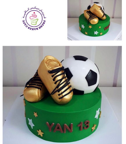Football Themed Cake - Ball - 3D Cake Topper with Shoes